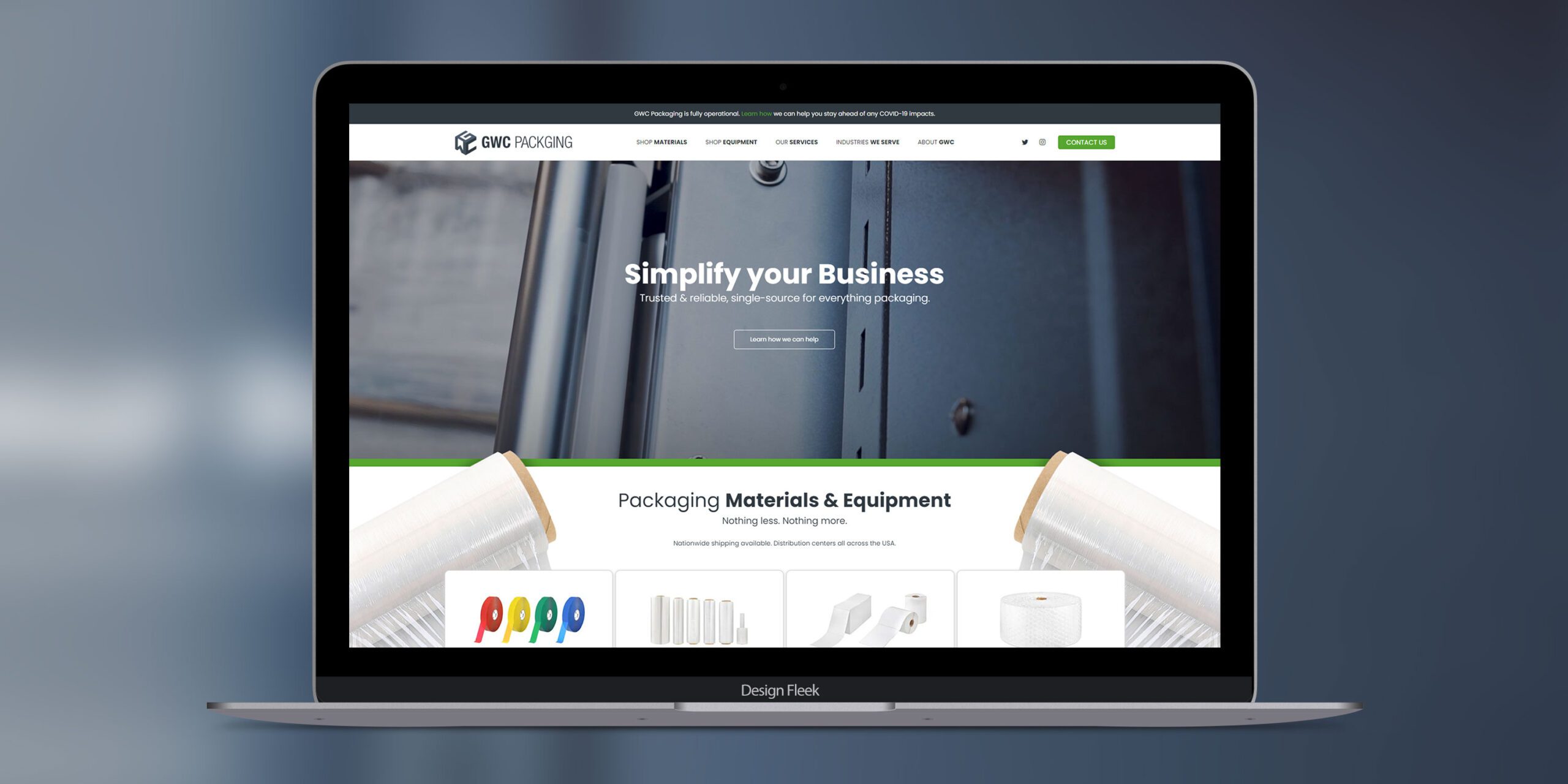 GWC Packaging website mockup 2